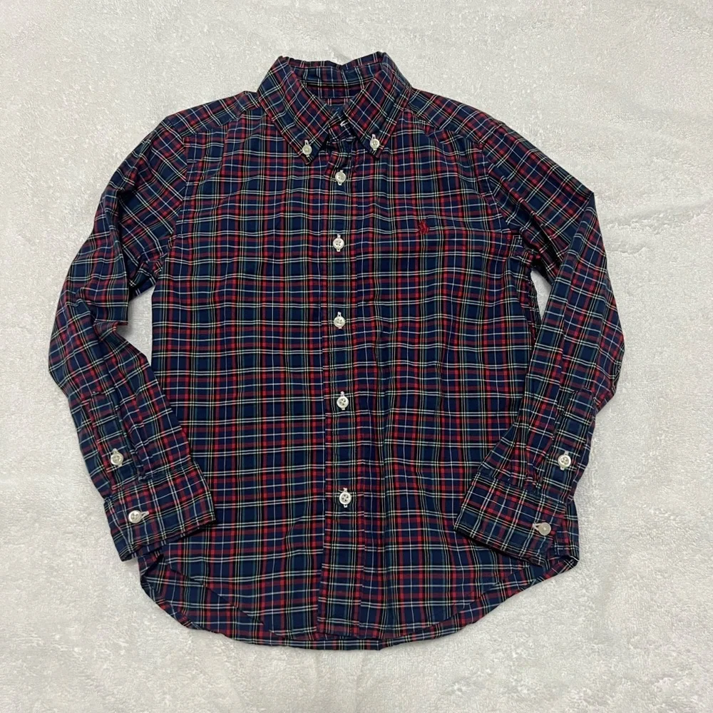Ralph Lauren Boys Plaid Button-Down Shirt,‎ red, blue, green, like new  size 5